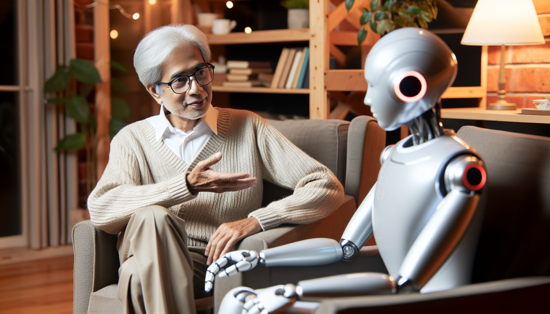 Elderly individual enjoying social engagement with an AI companion