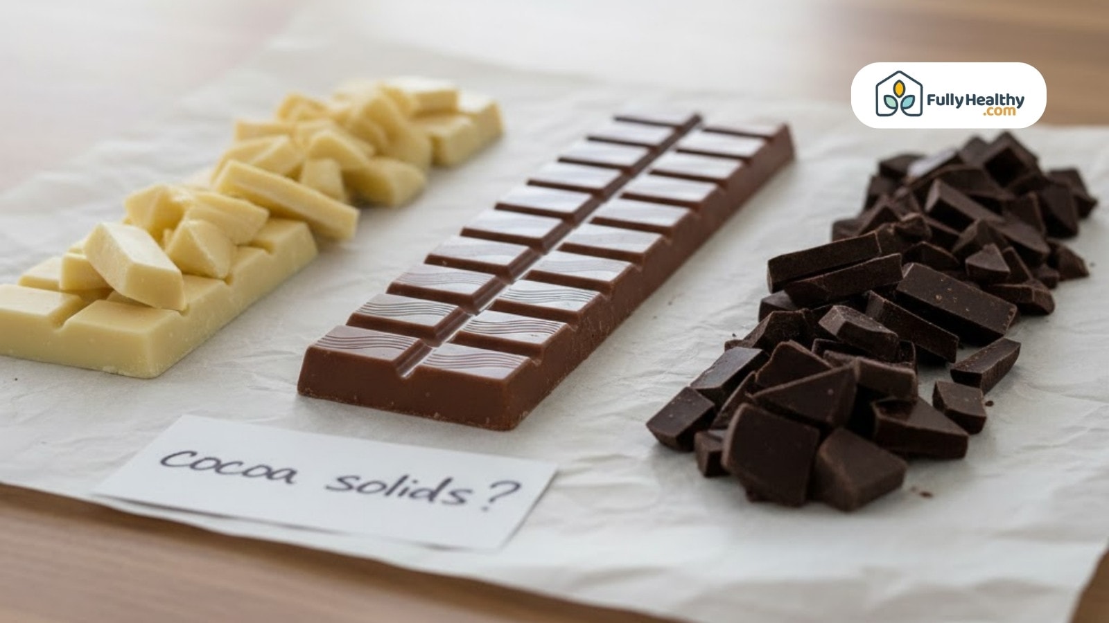 White milk and dark chocolate bars with note asking about cocoa solids