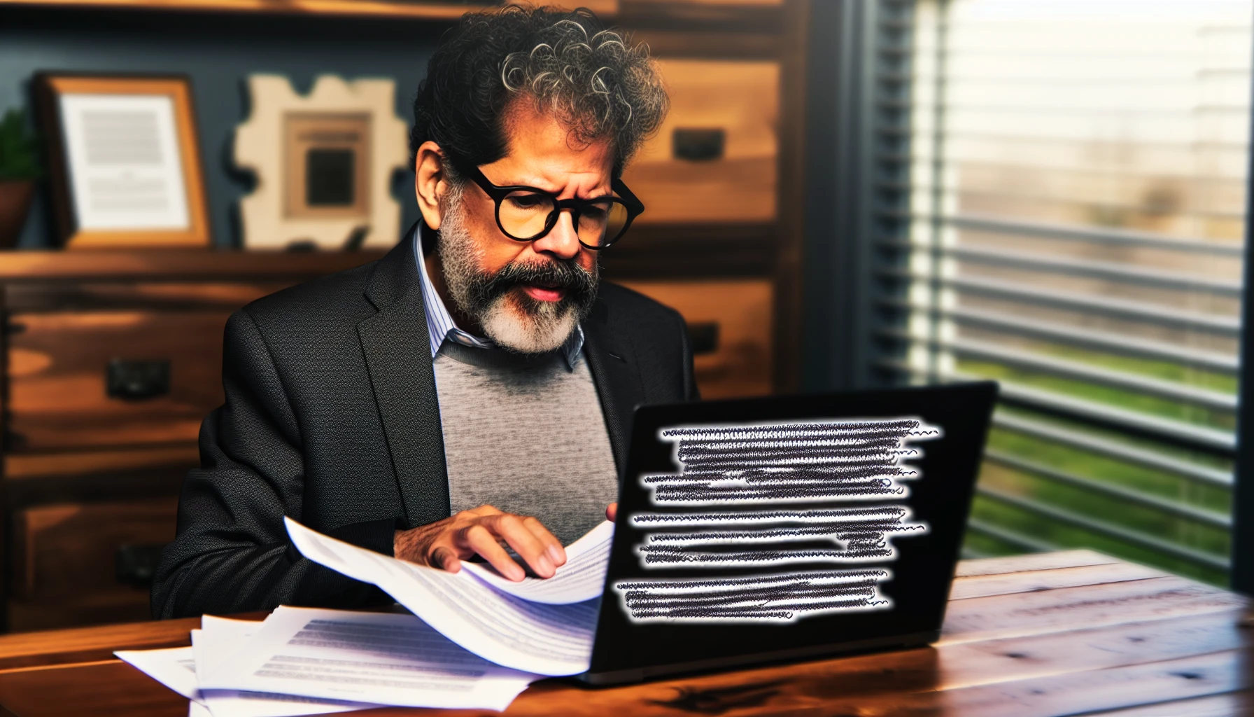 A small business owner reviewing documents related to the Affordable Care Act in Folsom, CA