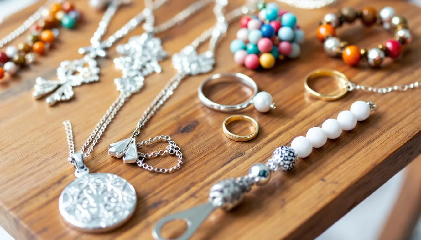 The image showcases a vibrant collection of handmade jewelry, featuring beautiful sterling silver necklaces, earrings adorned with colorful gemstones, and unique bracelets crafted from recycled silver. Each piece reflects the wonderful world of handmade jewellery, designed to inspire and bring joy to customers.