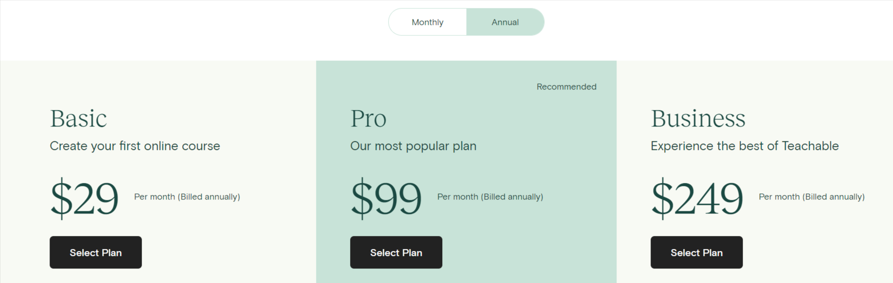 Teachable's Pricing Plans