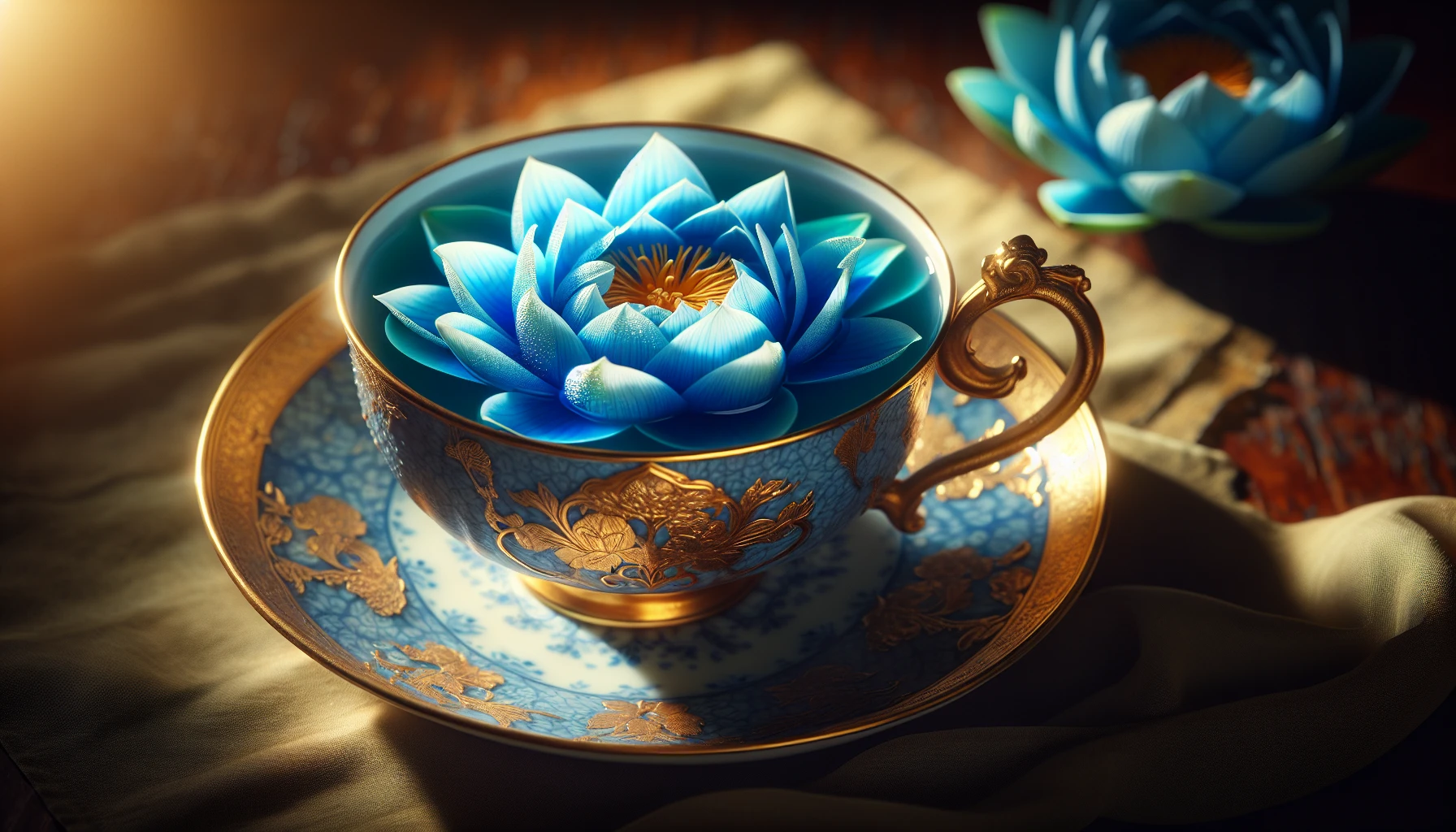 Blue Lotus Tea Cup with Unfolding Flower Petals