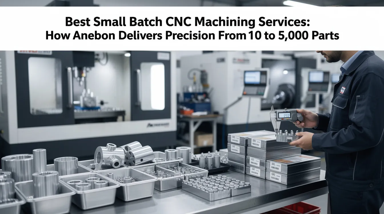 The image showcases a professional CNC machining setup, highlighting various CNC tools and machines used for precision manufacturing of custom CNC parts. It illustrates the process of CNC machining, including CNC milling and CNC turning, emphasizing the delivery of quality machined parts in small batch production.