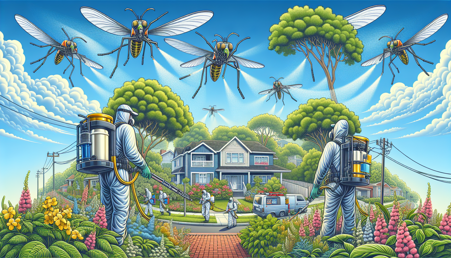 An illustration of professional mosquito control services in action.