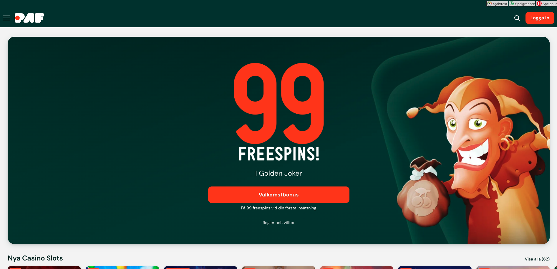 Paf Casino med erbjudande om 99 free spins i Golden Joker för nya spelare som vill börja spela på casino med svensk licens.
