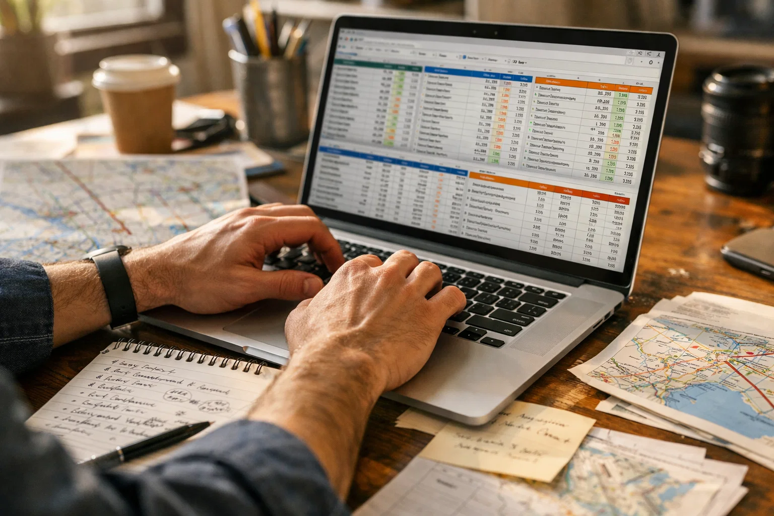 Marketing specialist analysing keyword research data for a travel website.