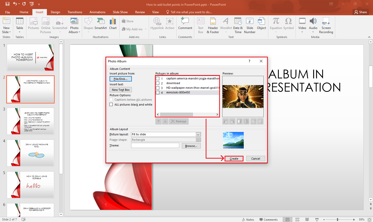 Once you select "Insert," click update to create a new Photo album in your PowerPoint