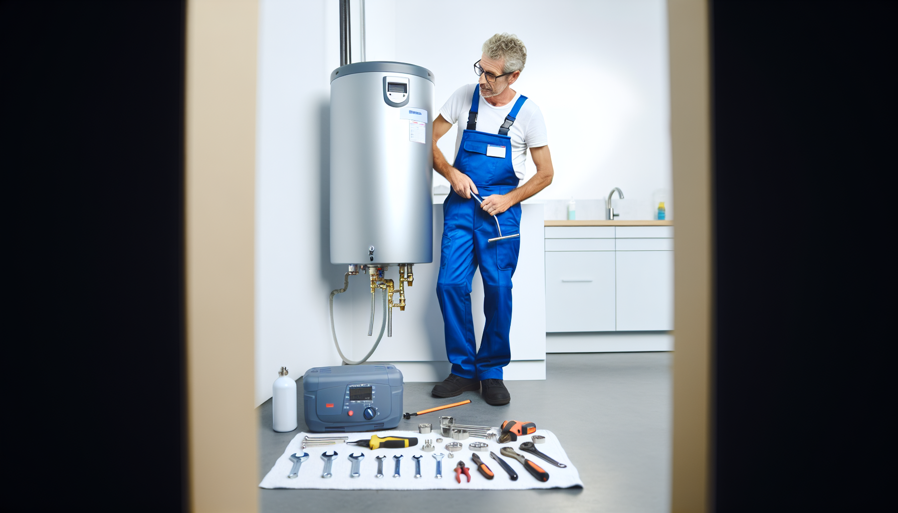 A professional plumber installing a new water heater
