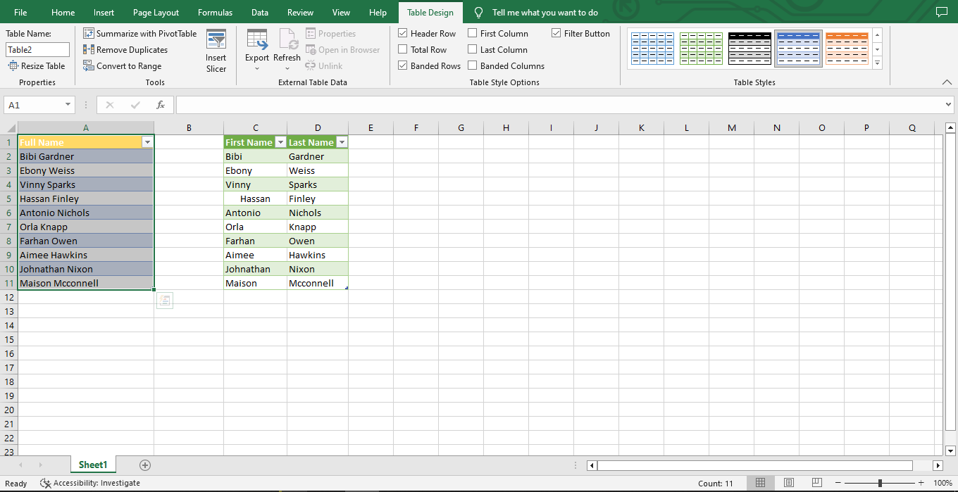 The result of using Power Query in Excel.