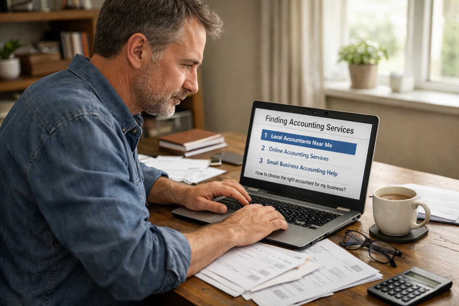 Business owner researching accounting firms online using search engines