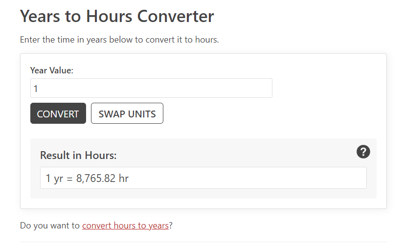 Hours to Years Calculator