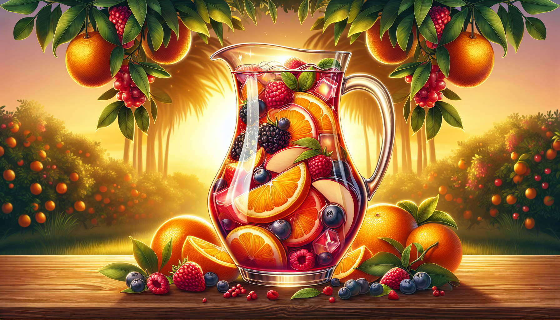 Pitcher of refreshing sangria with fruits