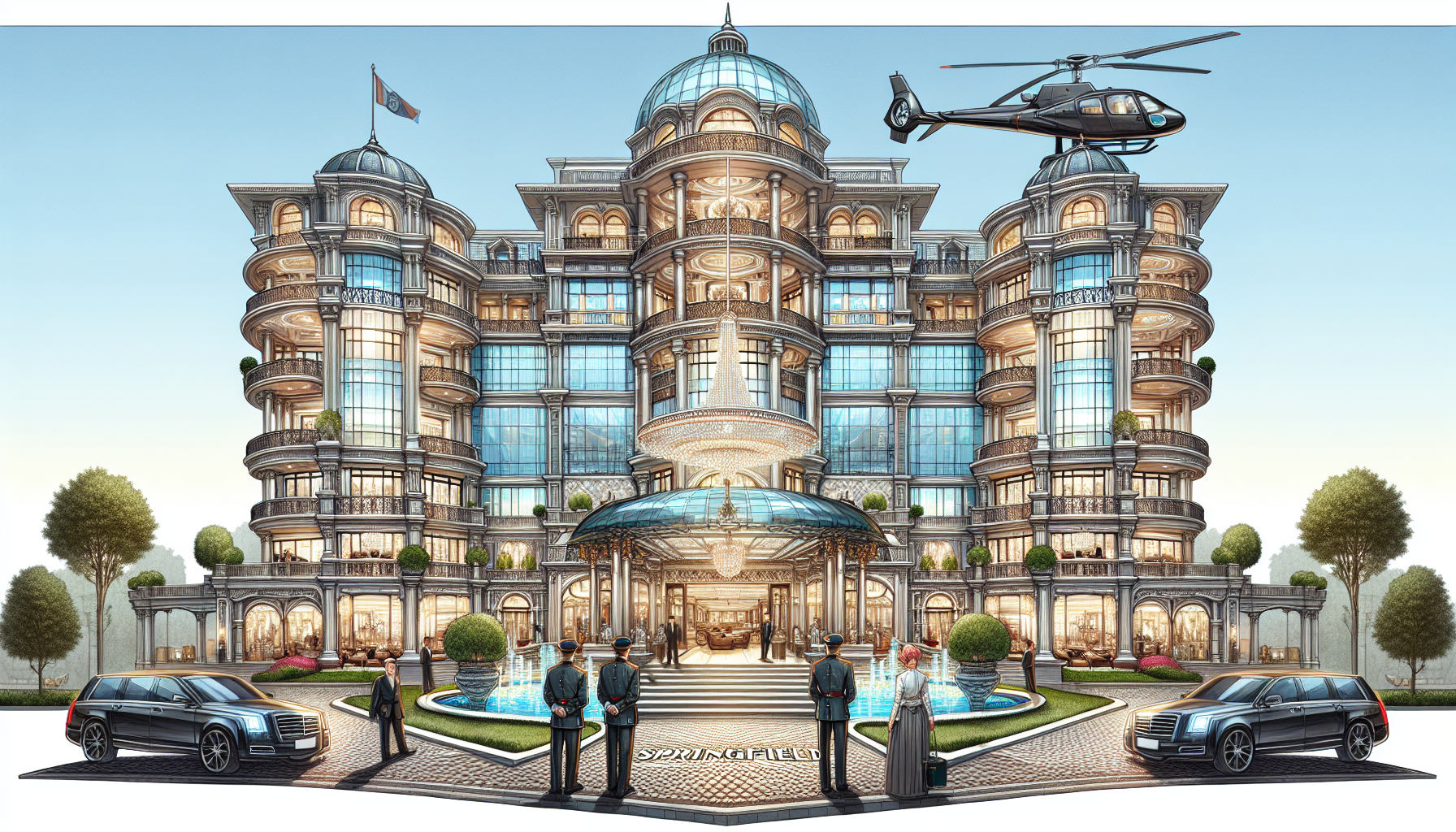 Illustration of luxury hotel in Springfield