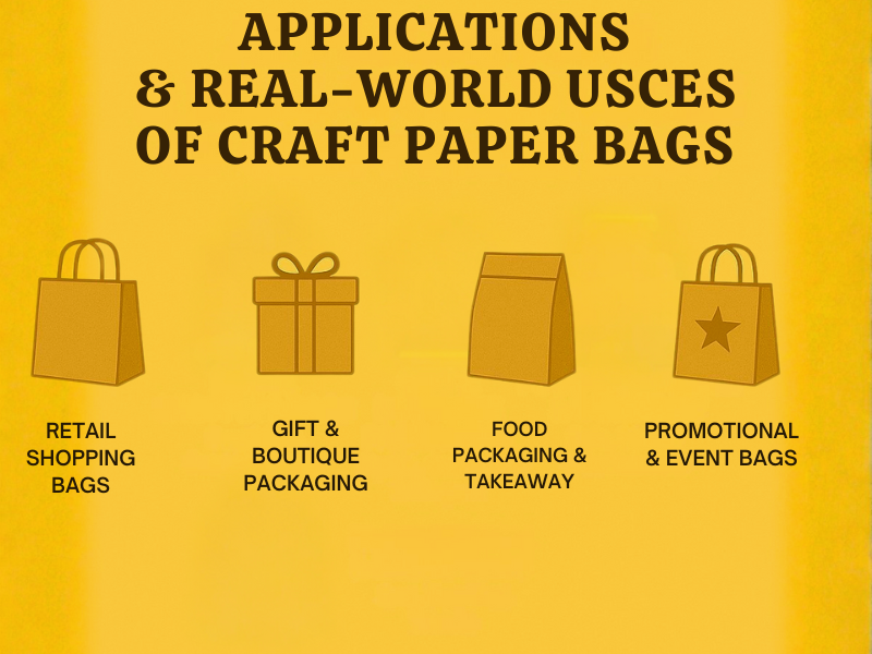 An illustration of a Applications & Real-World Use Cases of Craft Paper Bags