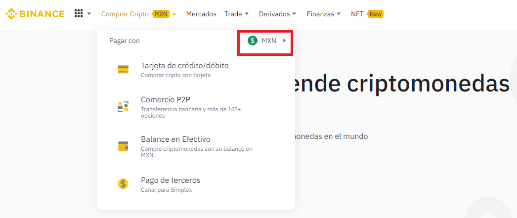 ¡Compra criptomonedas con MXN en Binance!