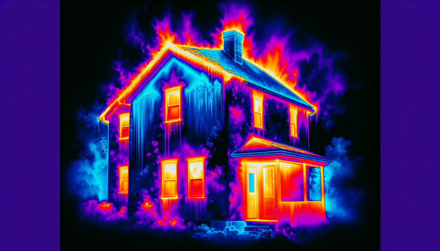 Infrared thermal image showing air leaks and insulation gaps