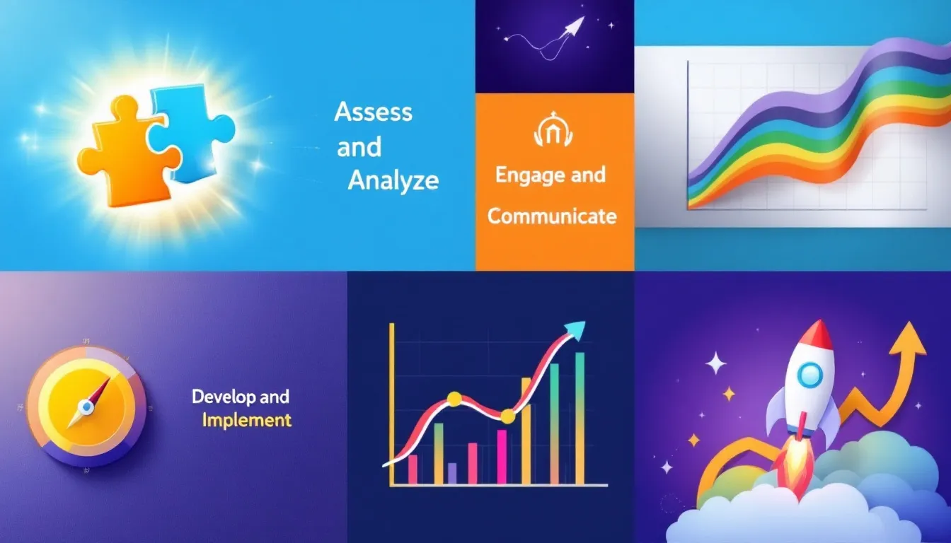 A collage of case studies showcasing successful change initiatives.