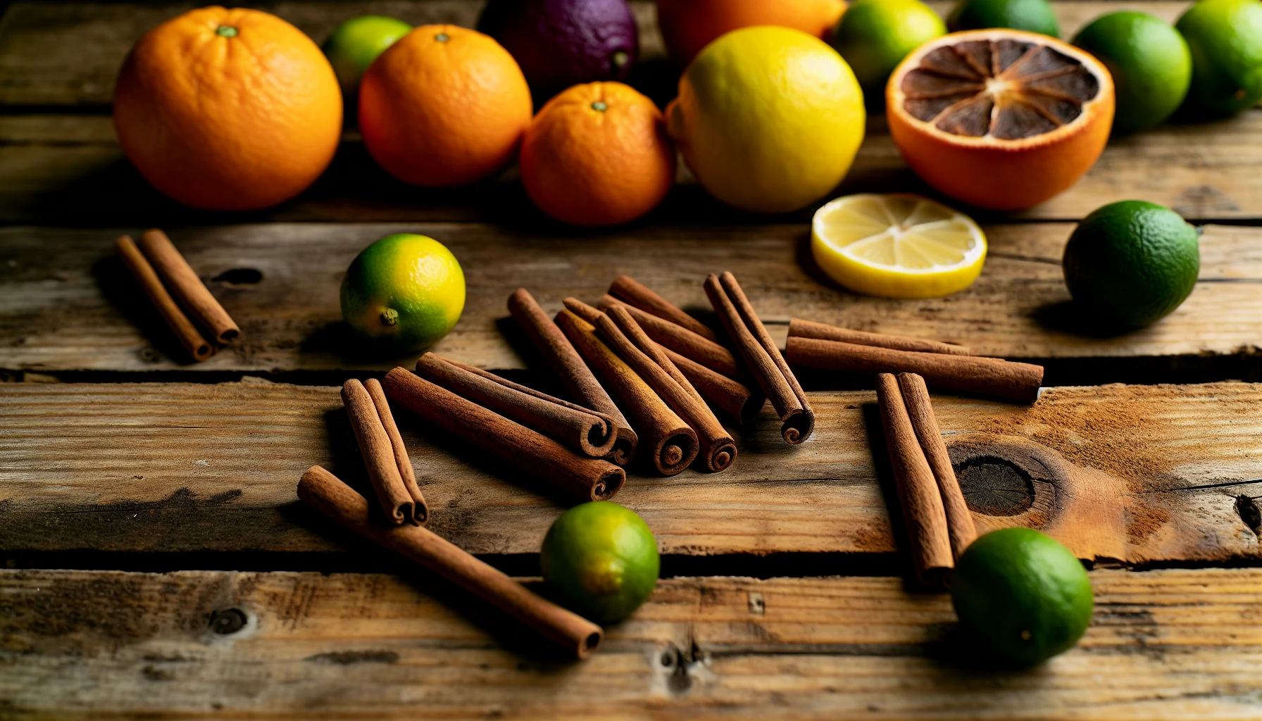 Cinnamon sticks and citrus fruits