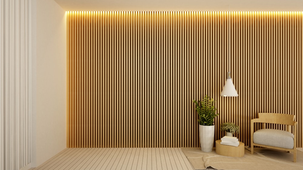 interior wood slat wall ideas for living room with light