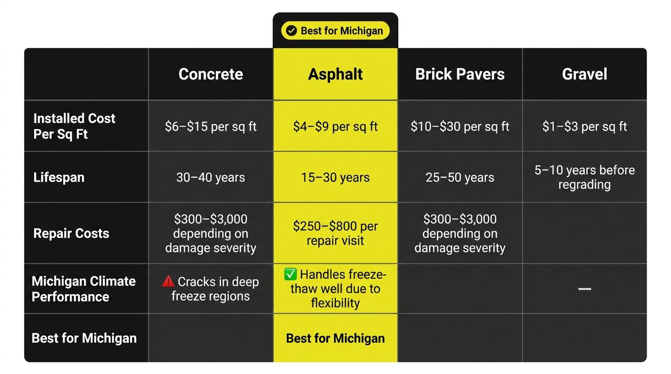 Asphalt vs. Other Paving Materials: Cost, Lifespan, and Use Cases