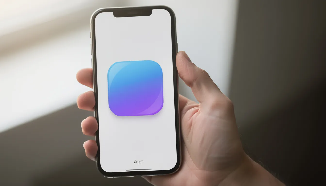 En hand håller en smartphone som visar en modern app-ikon, vilket ger en känsla av att spela hos LeoVegas, där användare kan njuta av online casino och live casino dygnet runt.