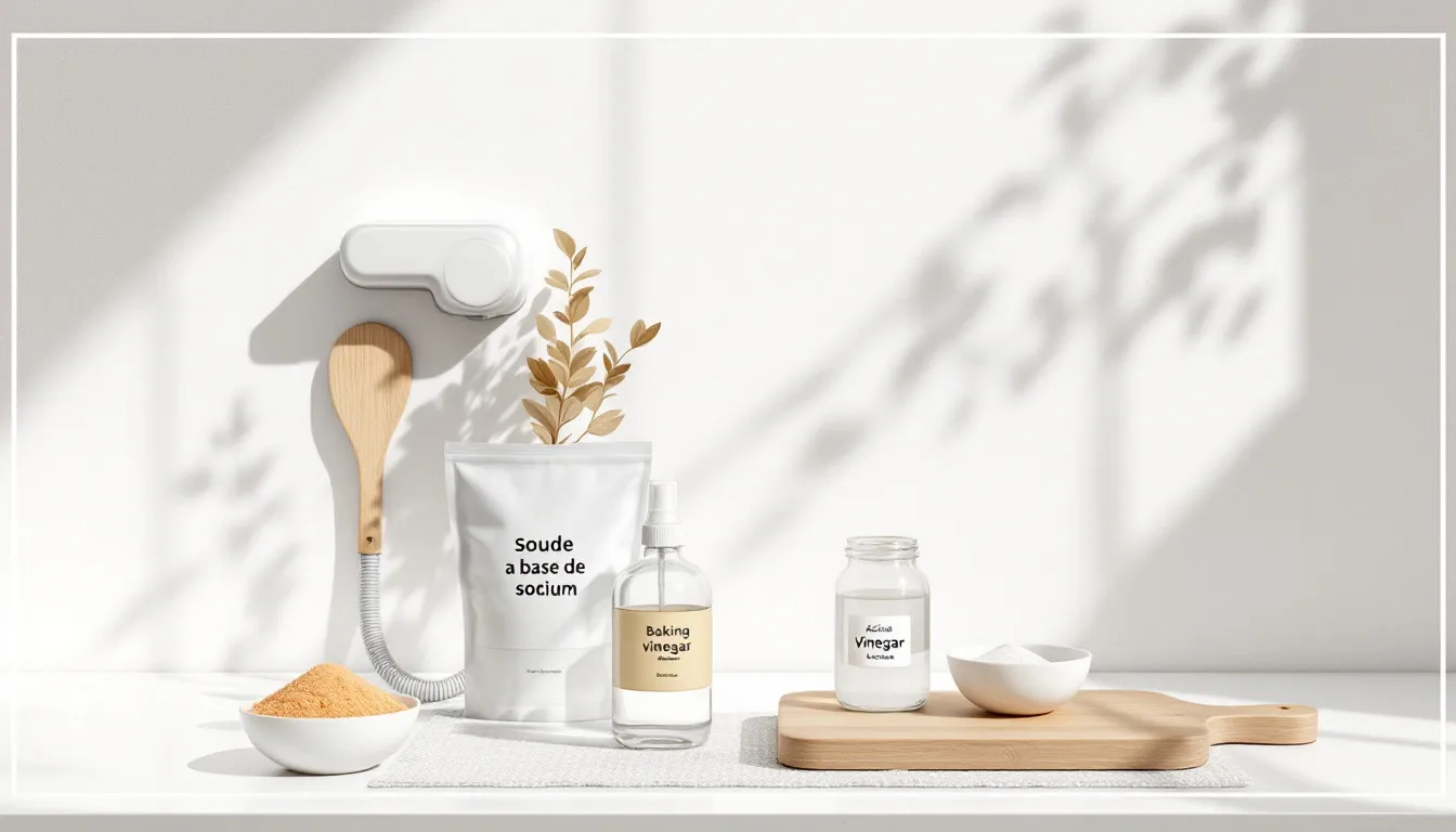 Natural cleaning solutions for mold removal, including vinegar and baking soda.