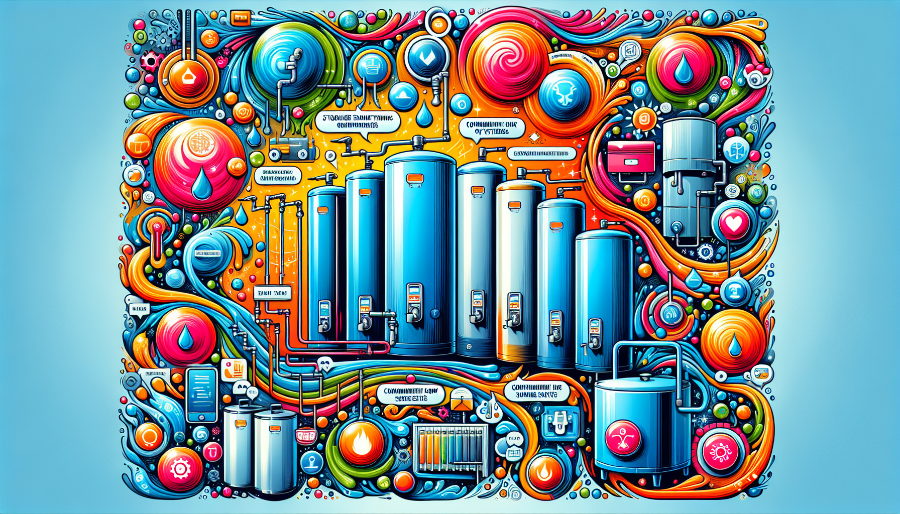 An illustration showing different hot water system types including storage and continuous flow.