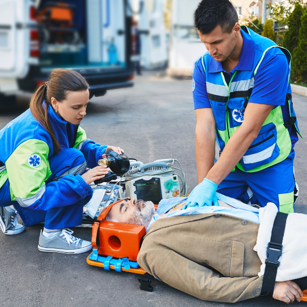 A photograph showing medical professionals treating truck accident injuries.