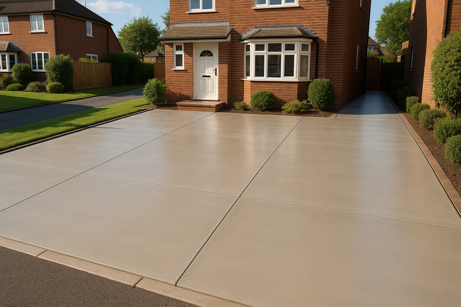 A newly resurfaced concrete driveway with a smooth, long-lasting finish.