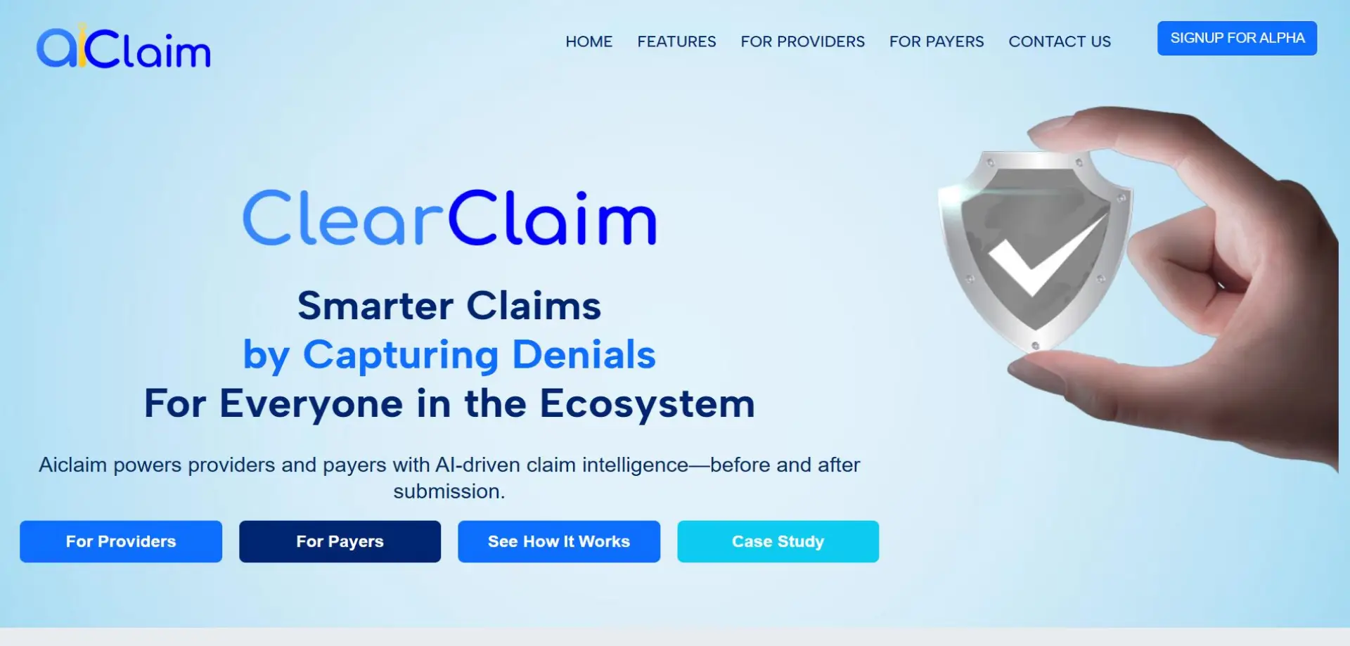 Homepage of Aiclaim website