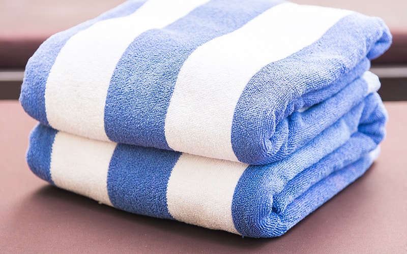 Blue and white striped cotton towel