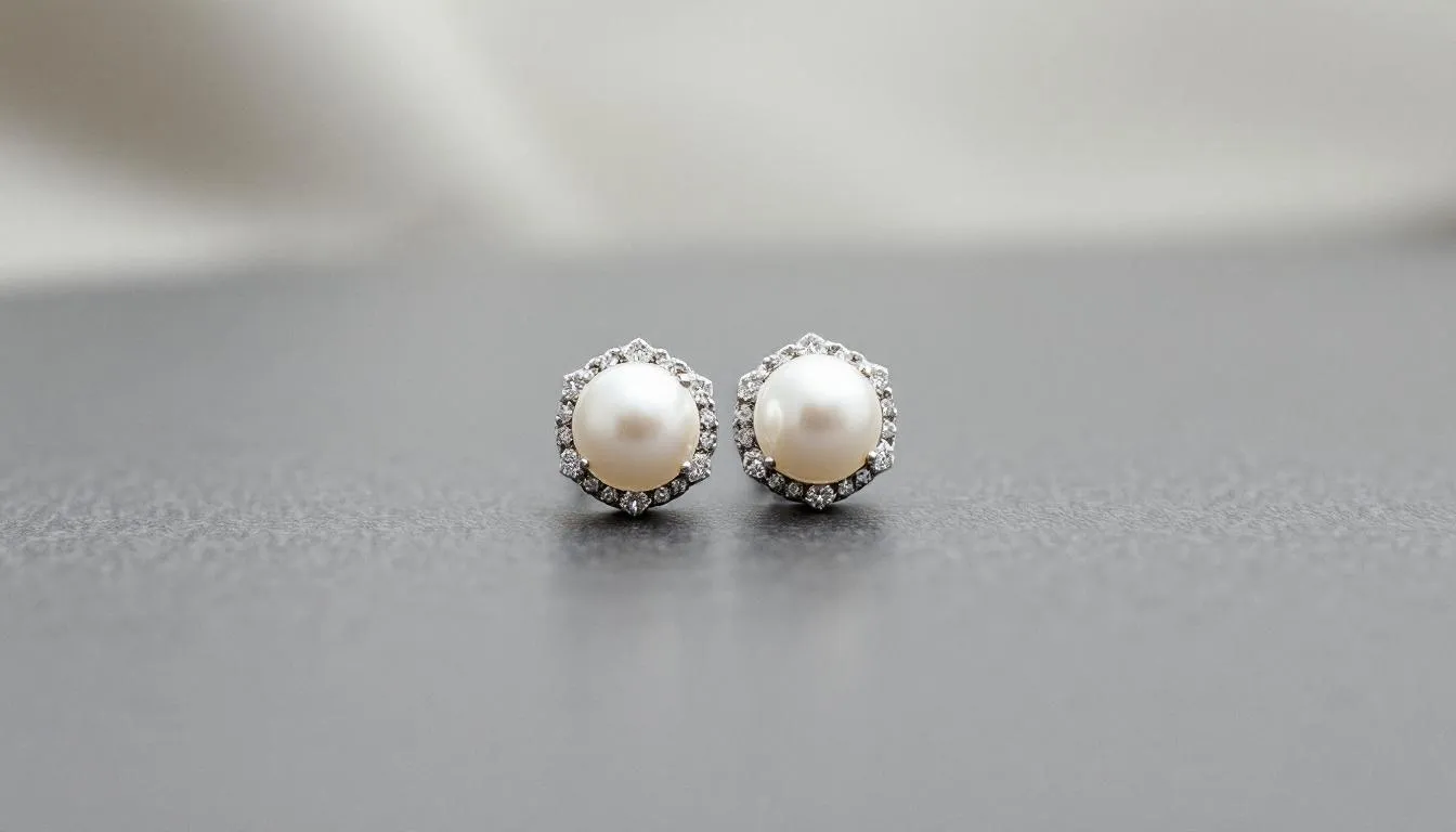 Cubic zirconia and pearl adorned silver earrings.