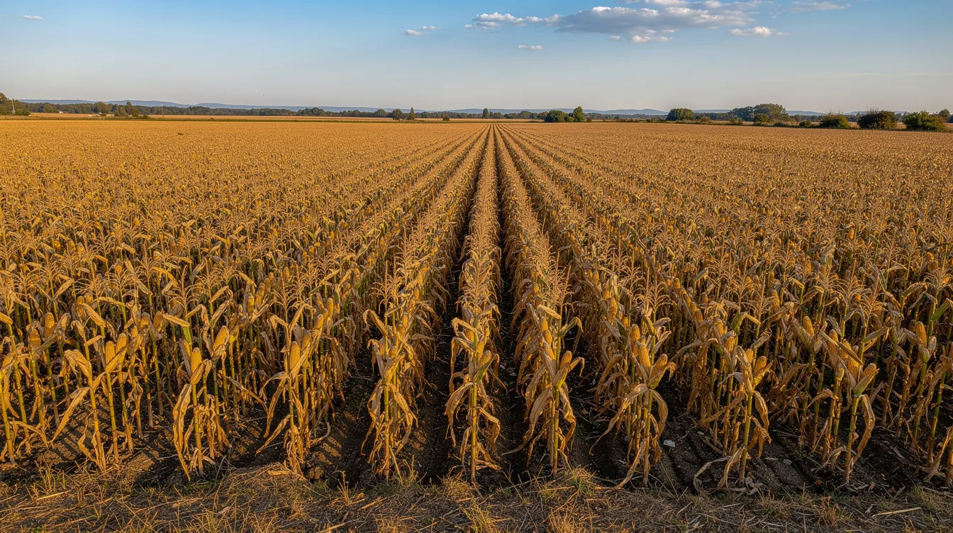 43a6a22d 0aab 42db 90c4 b6a8598ae0d3 The image depicts a vast agricultural field filled with tall, mature maize crops that are ready for harvest, symbolizing the raw material essential for ethanol production. This setting highlights the importance of agricultural efficiency and the potential for financial growth in the ethanol manufacturing industry.