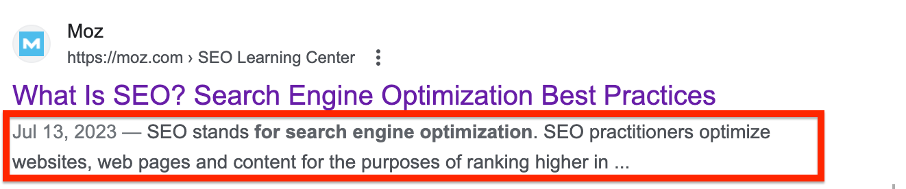 The Meta description is placed right below the title of the page