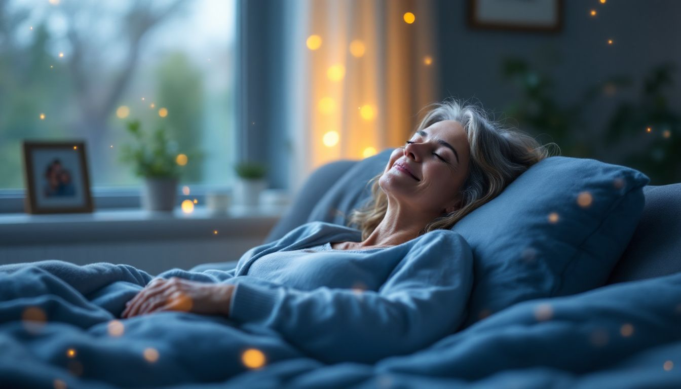 A woman enjoying a restful sleep, illustrating the benefits of hormone replacement therapy for sleep quality.