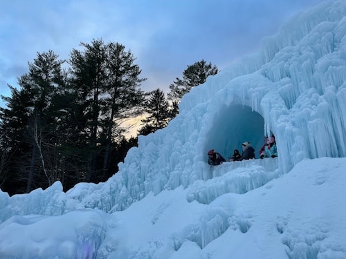 Exploring an ice castle before hitting up a snow train, downhill skiing, and ice fishing in the North Conway area