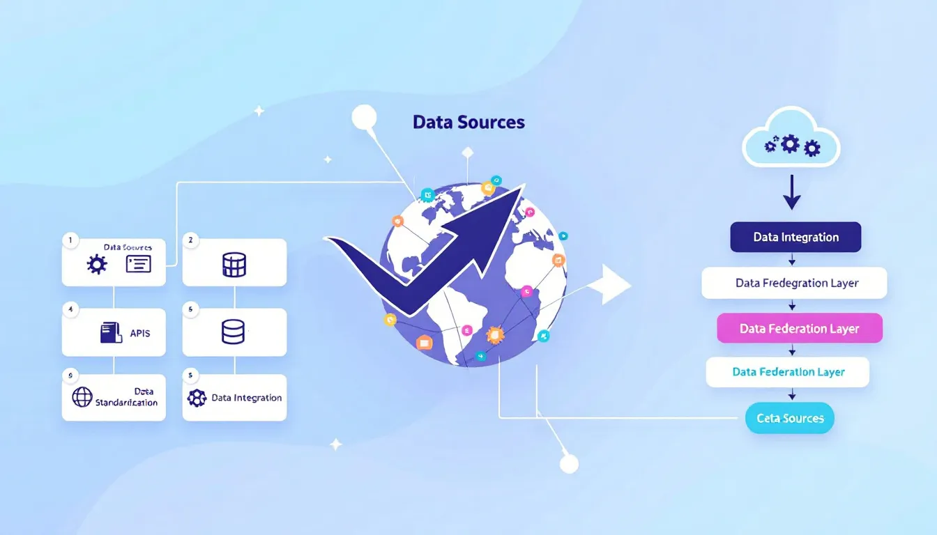 A diagram illustrating the concept of data federation and its components.