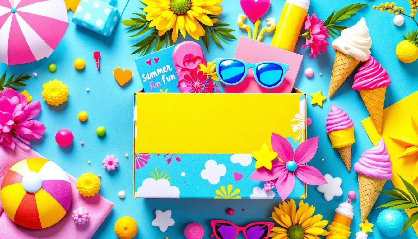 A vibrant summer fun gift box filled with joyful surprises for friends.