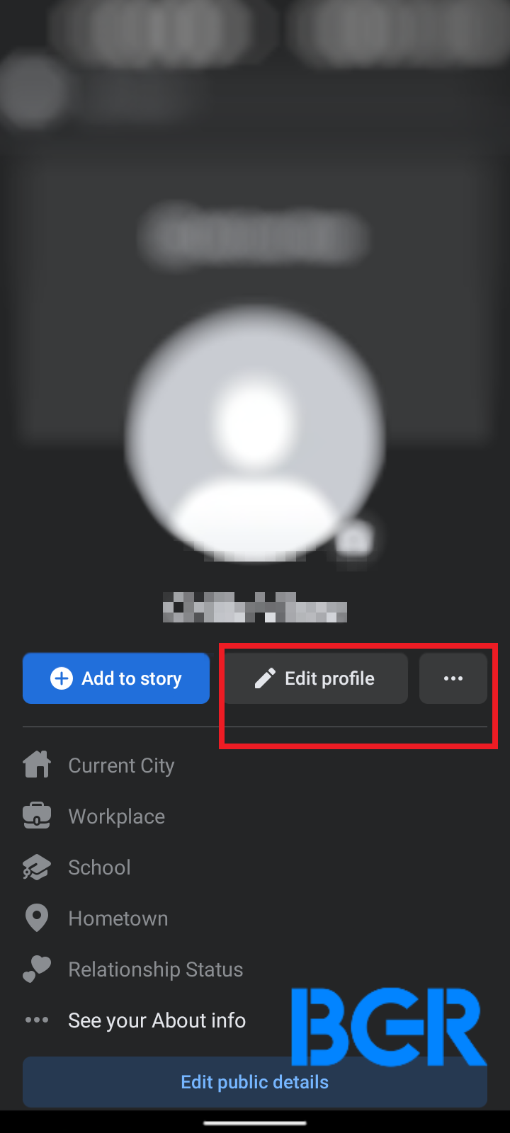 First click on the highlighted space to edit profile on Facebook
