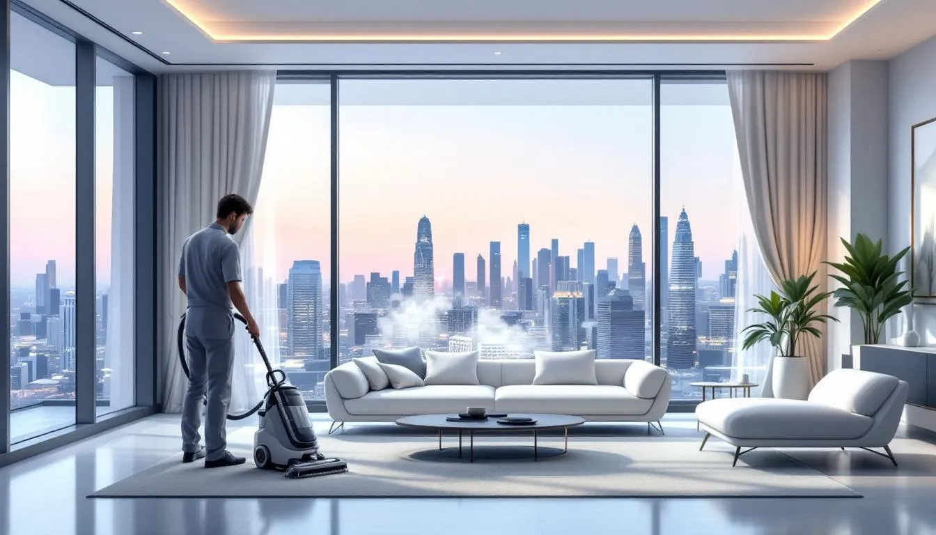 Move-in/move-out deep cleaning service being performed.