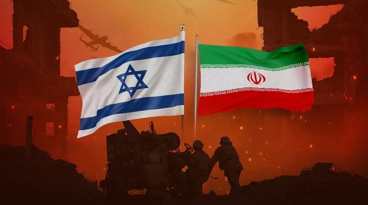 An image showing the Israel and Iran flags in times of war. 