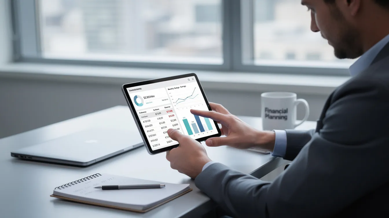 A person is seated at a desk, intently comparing various financial options displayed on a tablet device. The scene suggests a focus on personal loans, repayment terms, and interest rates, highlighting the importance of informed decision-making in financial matters.