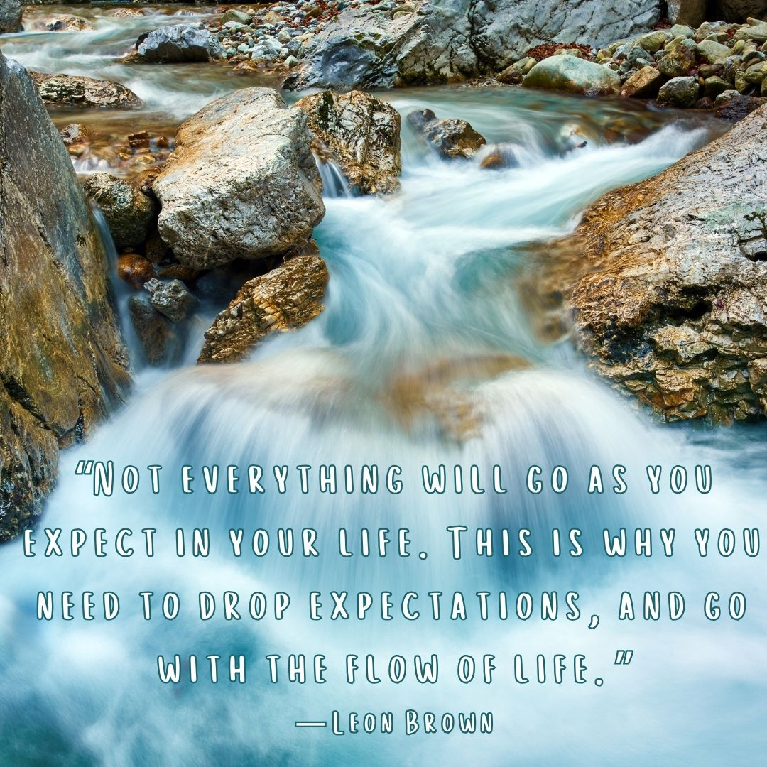 go with the flow quote “Not everything will go as you expect in your life. This is why you need to drop expectations, and go with the flow of life.” — Leon Brown