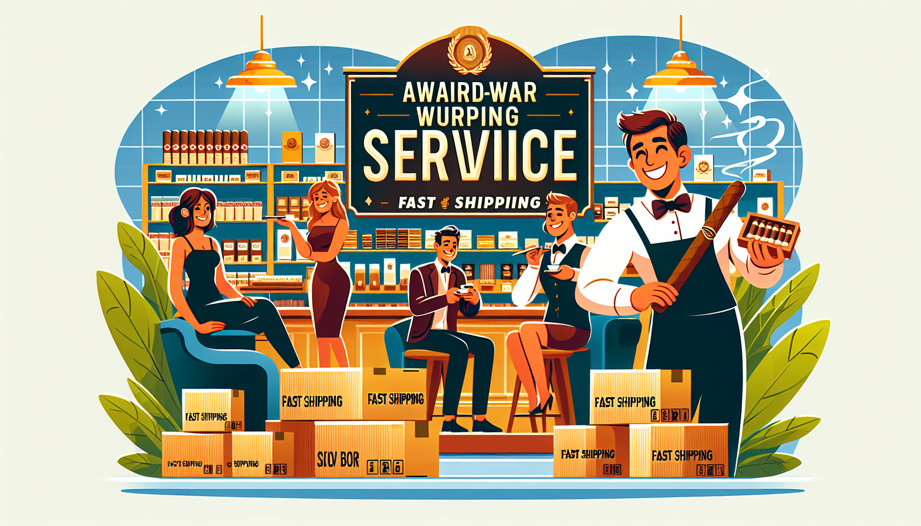 Illustration depicting the award-winning service at Cuenca Cigars related to the Tatuaje Monster Smash Sampler.