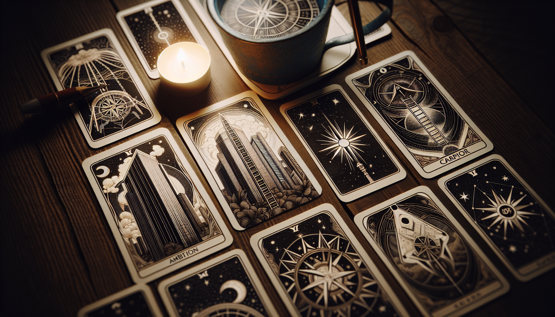 Tarot cards with career symbols and paths
