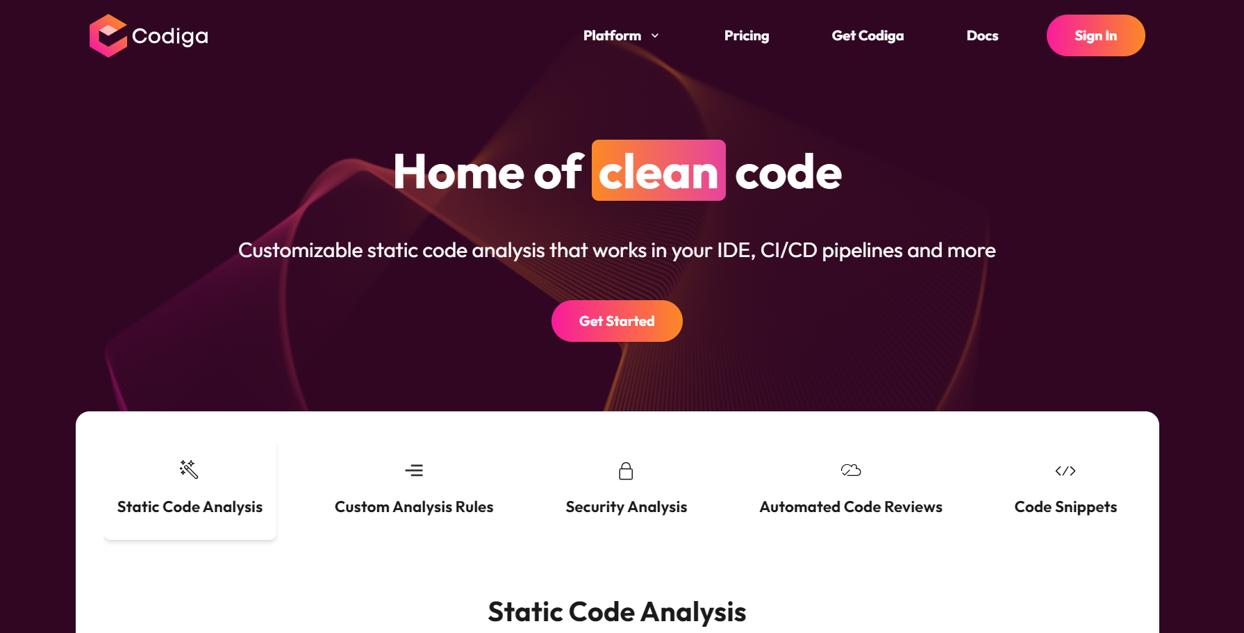 Codiga Homepage