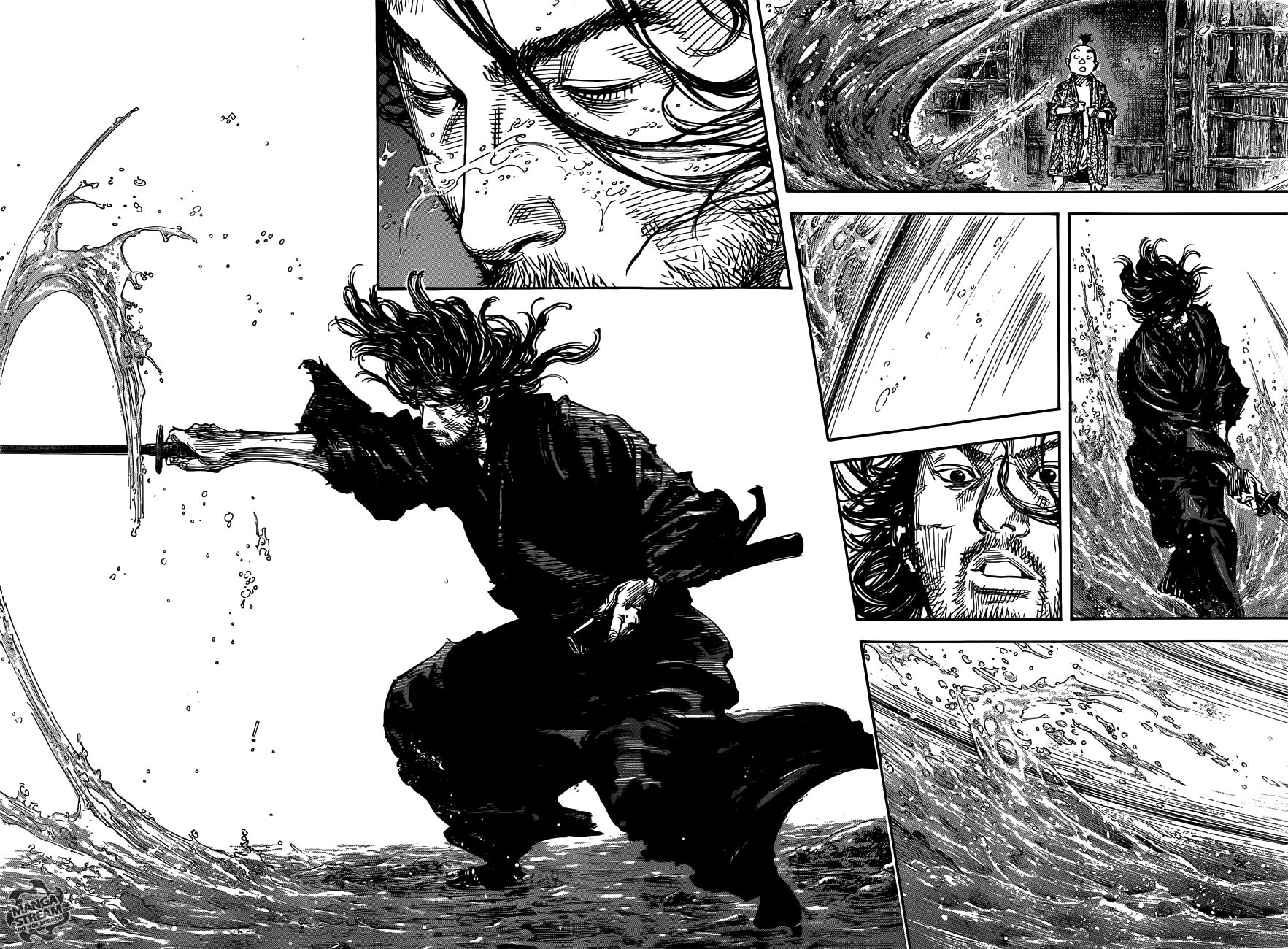 Musashi training in the water to become stronger from vagabond