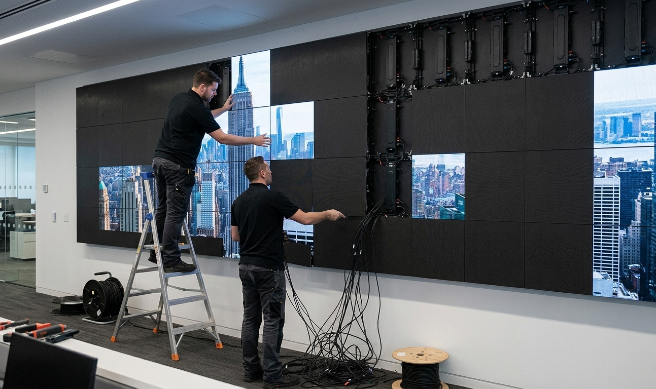  set up a video wall display