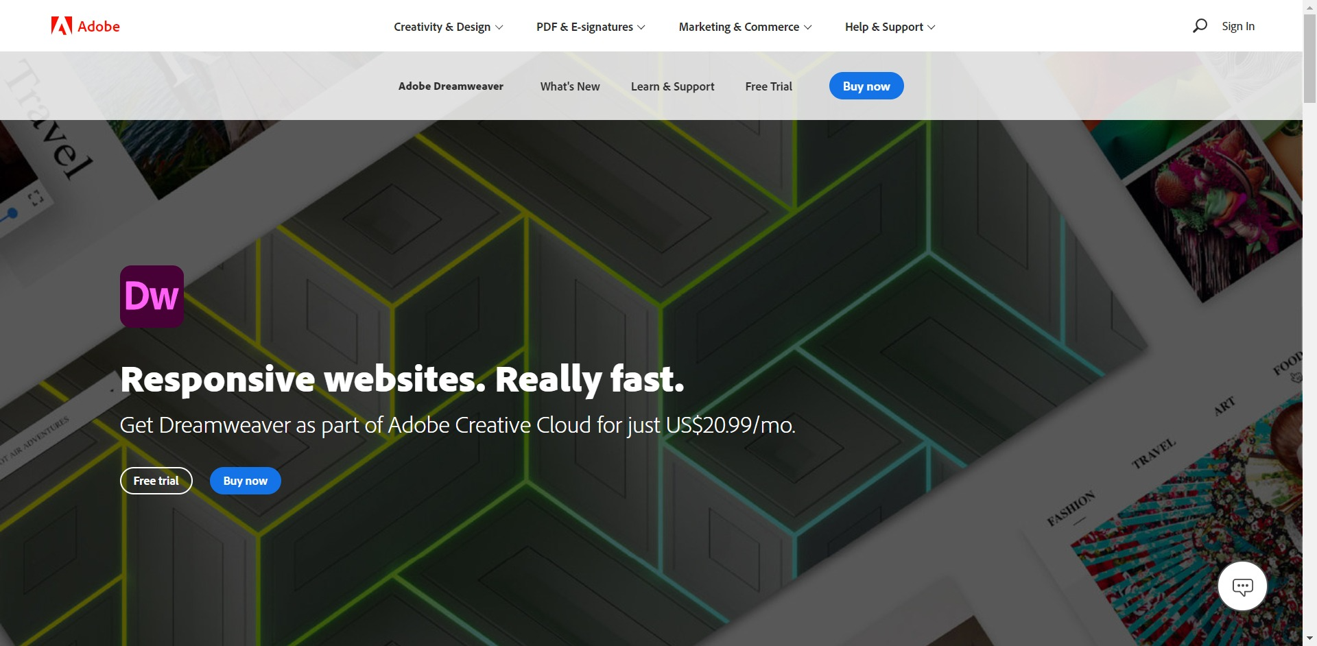 Adobe Dreamweaver home page