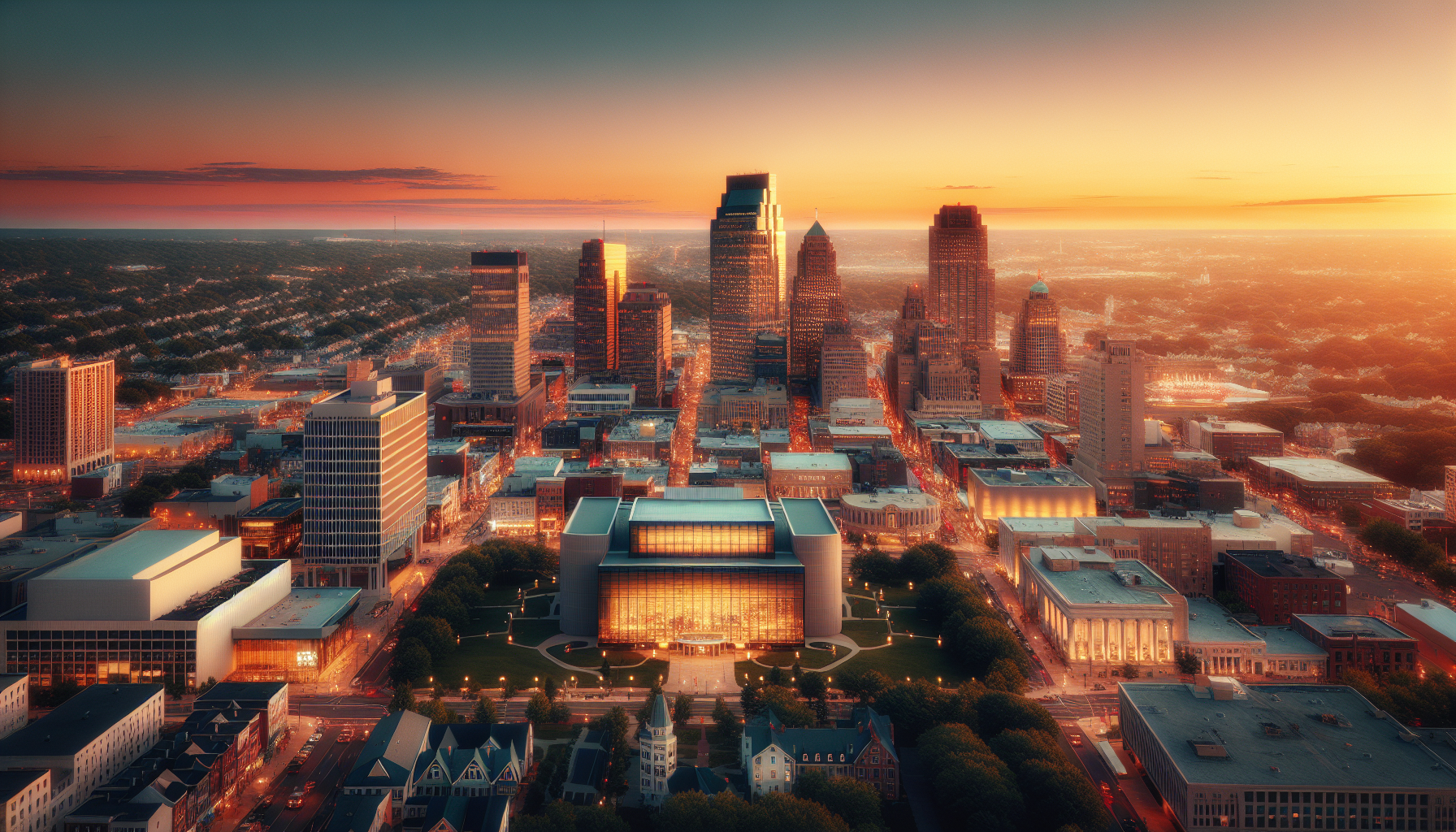 Cityscape of Newark with cultural venues